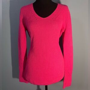 Talbots V-Neck Sweater in Vibrant Pink